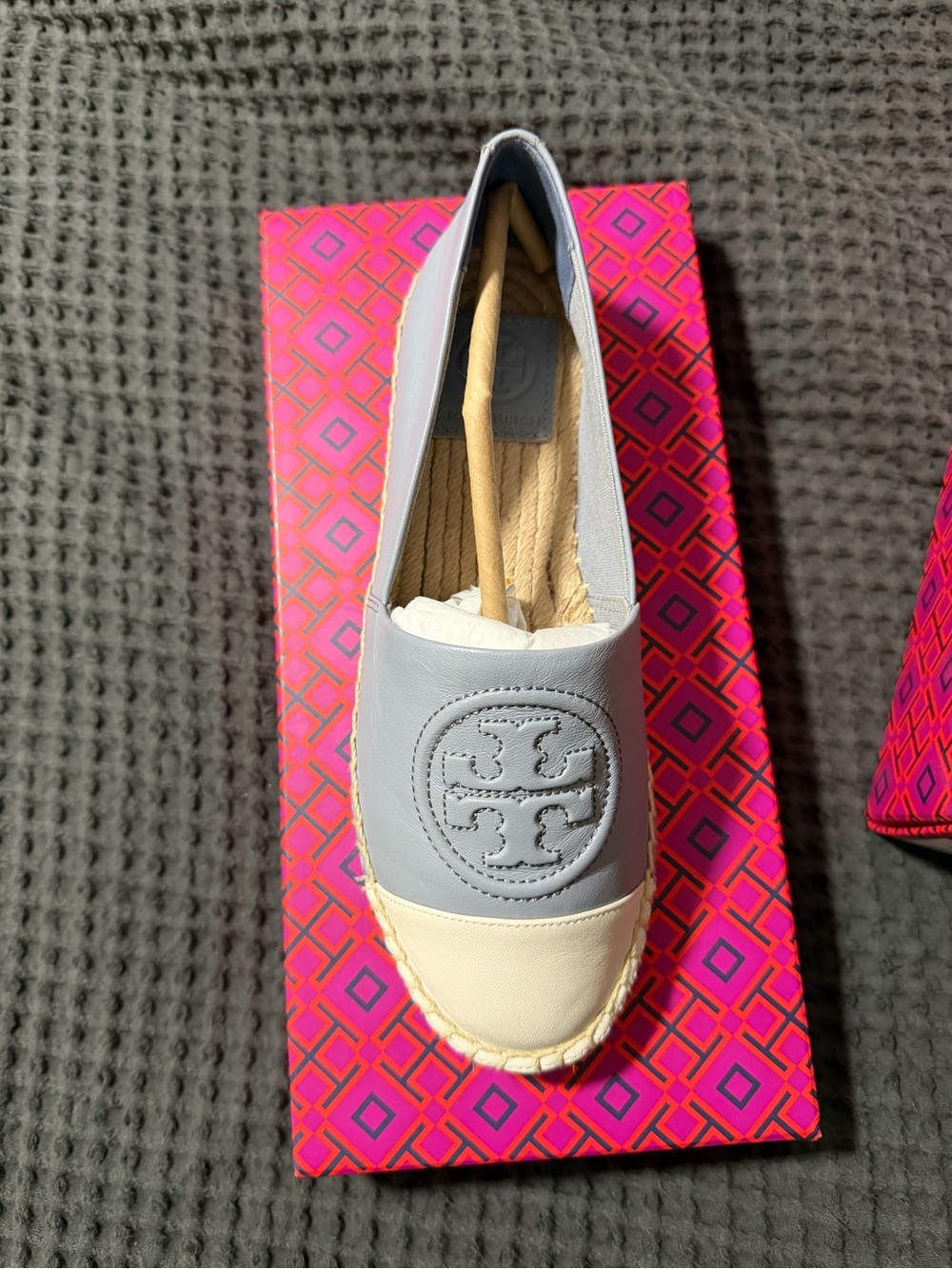 Tory Burch Two-Tone Leather Espadrille Slip-On - Light Blue & Cream